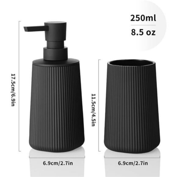 Black Bathroom Soap Dispenser Toothbrush Holder Set Countertop Organizer - Picture 3 of 7